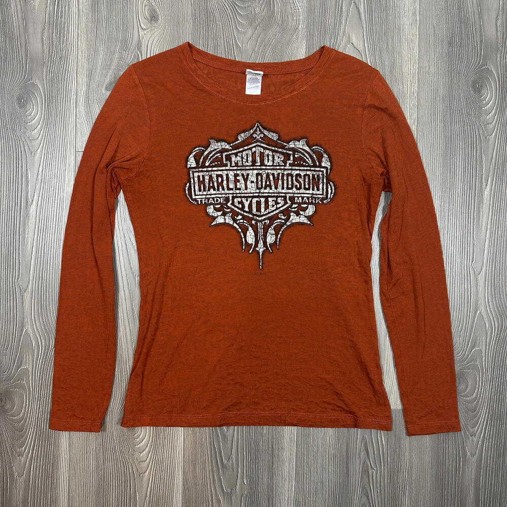 Harley Davidson Orange Logo Burnout‎ Long Sleeve Tee